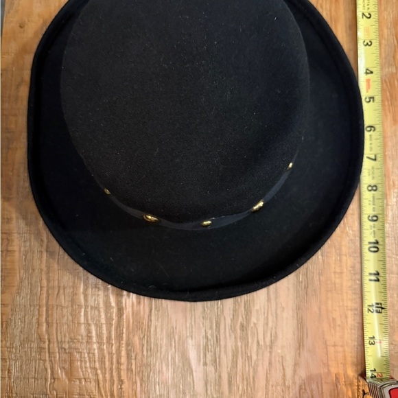 Black Wool Doeskin Felt Hat with Gold Studs 7 inch opening